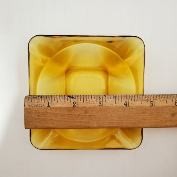 Vtg Amber Gold 4 5/8" Square 4 Cigarette Rest Ashtray MCM by Hazleware G-597 - Picture 3 of 16